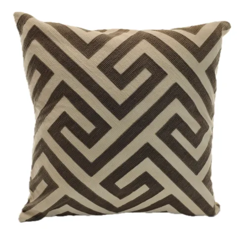 Cream & Brown Embroidered Confusion Pattern Throw Pillow
