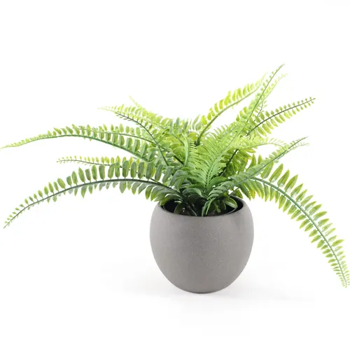 Artificial Boston Fern Plant In Grey Ceramic Pot