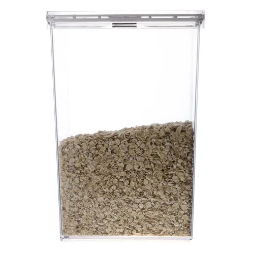 Clear Plastic Container With Lid Containing Rolled Oats