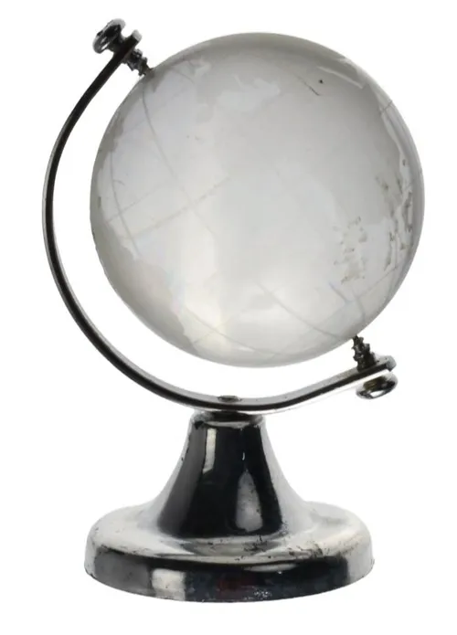 Etched Glass World Globe On Silver Stand