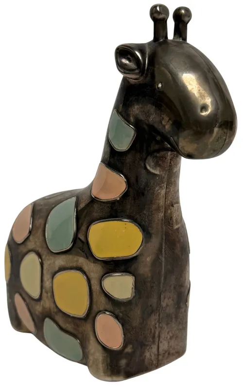 Silver Plated & Enamel Coloured Sots Giraffe Bank