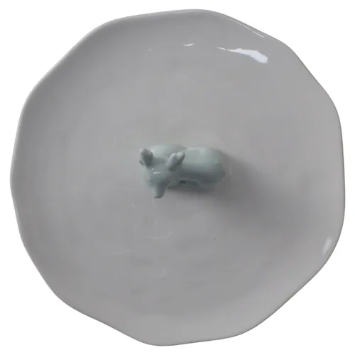 White Decorative Plate With Baby Blue Reindeer
