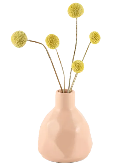 Artificial Yellow Globe Chamomile In Pink Geometric Vase