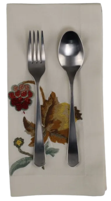 Cream With Embroidered Yellow Thistle & Red Berries Napkin