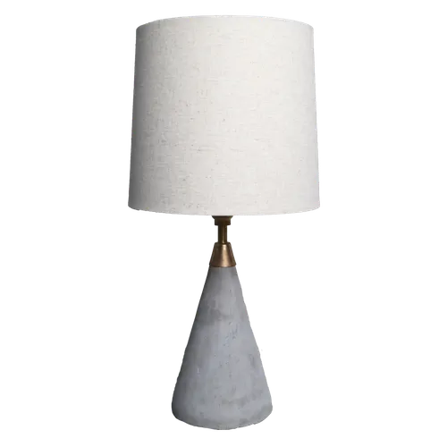 Grey Natural Stone Cone Shaped Table Lamp With Brass Accents & Beige Shade