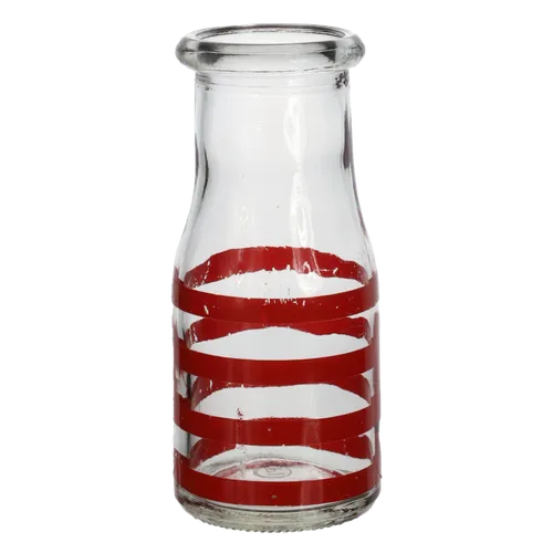 Clear Glass Bottle With Quadruple Red Stripes