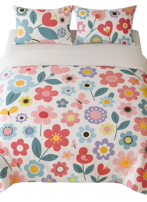 Colourful Flowers Duvet Cover With Two Pillow Cases - Queen