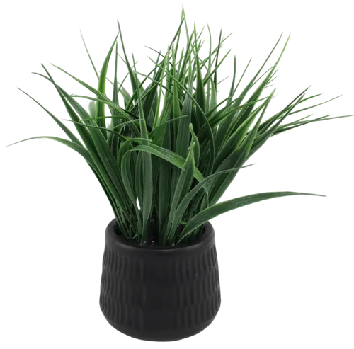 Artificial Grasses In Black Ceramic Dash Pot