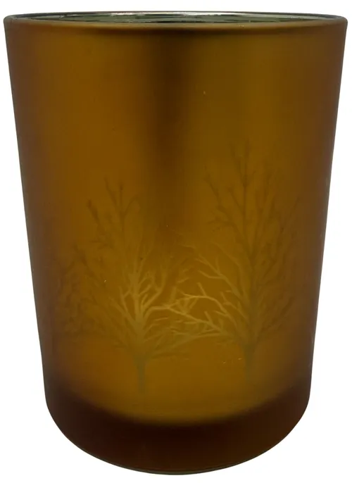 Amber Glass & Gold Trees Candle Holder