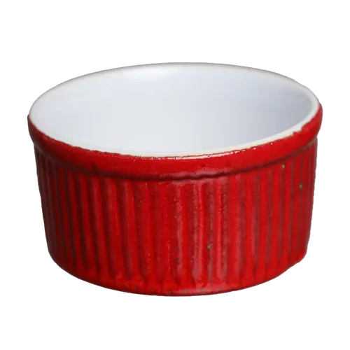 Cranberry Red Vertical Stripe Ceramic Ramekin