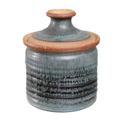 Grey & Black Stoneware Storage Jar With Lid