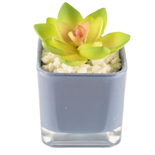 Artificial Red Pagoda Succulent Plant In Blue Glass Pot