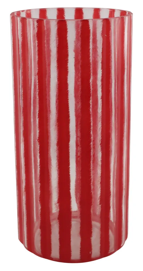 Red & White Striped Glass Vase