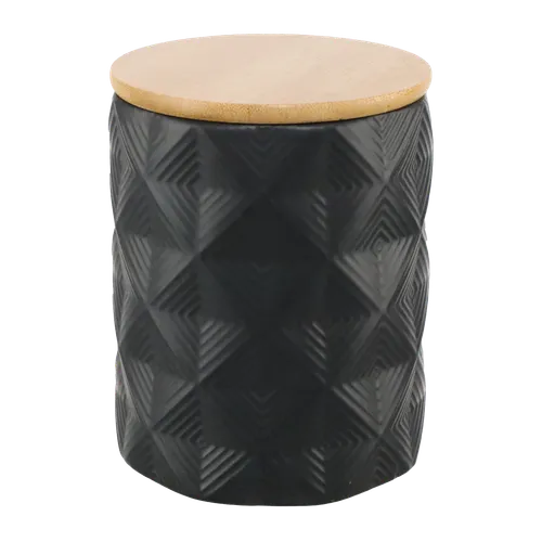 Matte Black Geometric Diamond Canister With Wood Lid - Small