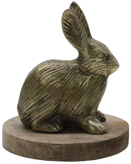 Gold Metal Bunny On Wood Base