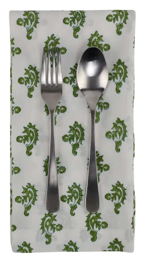 White With Green Floral Pattern Napkin