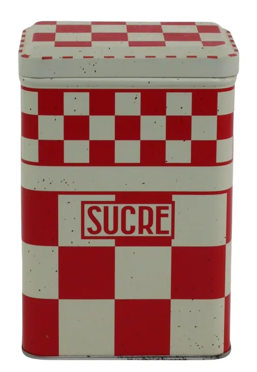 Red & White French Sugar Tin Canister With Lid 