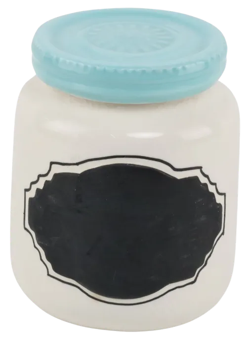 White Storage Jar With Teal Lid & Chalkboard Label