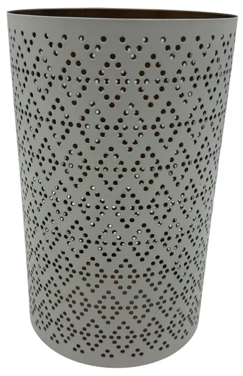 White Metal Perforated Diamonds Candle Holder