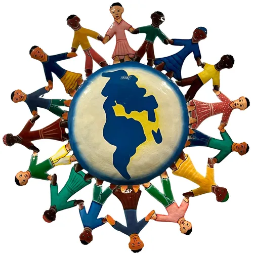 Holding Hands Around The World Metal Art Sculpture