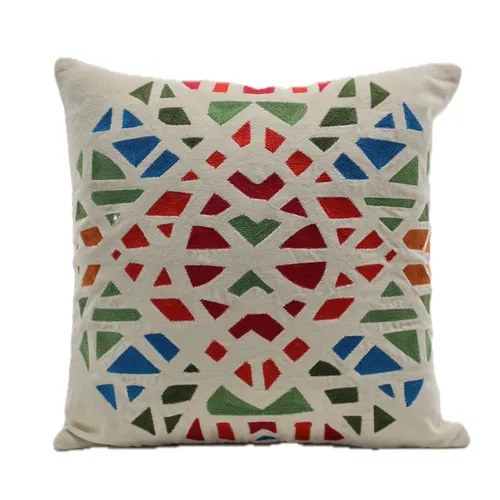 Stained Glass Embroidery With Solid Beige Back Throw Pillow