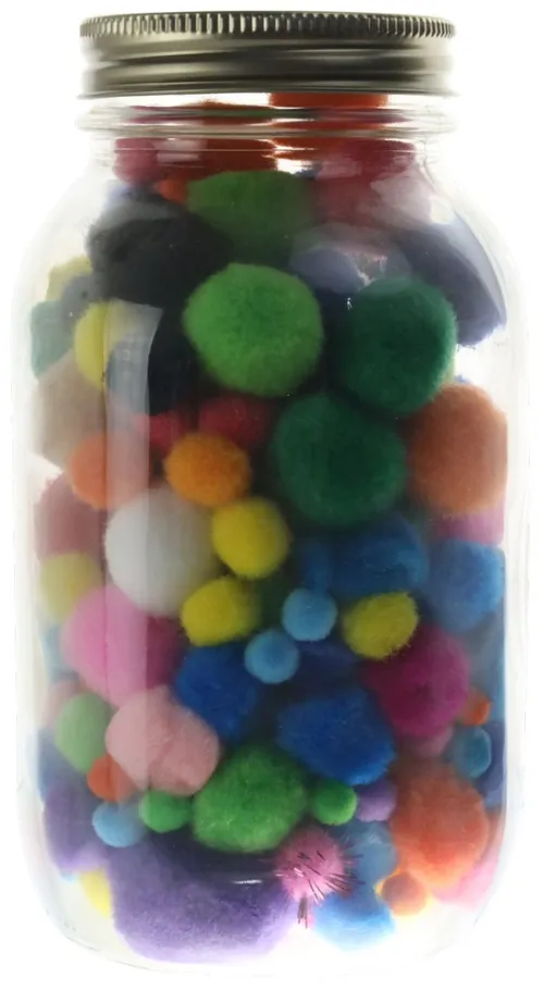 Glass Jar With Multicolour Pom Pom