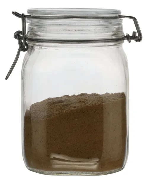 Clear Glass Canister With Hinged Lid With Cocoa