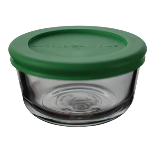 Clear Glass Bowl With Lime Green Plastic Lid - Small