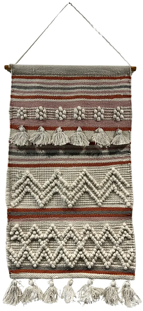 Brown & White & Pink Woven Bohemian Wall Hanging
