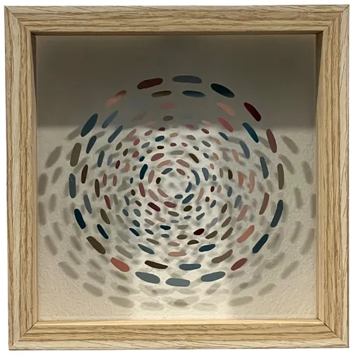 Multicolour Dash Orb On Clear Glass In Wood Frame