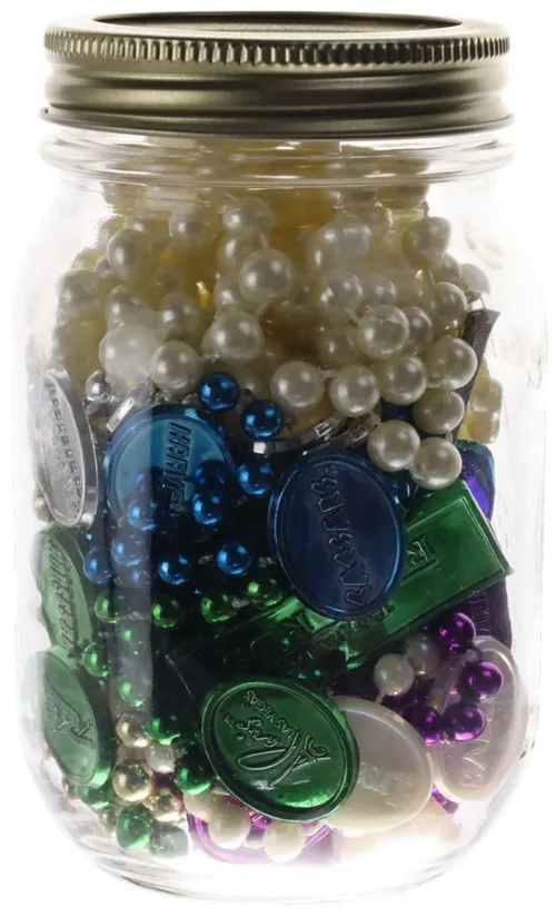 Clear Glass Jar With Assorted Bead Necklaces