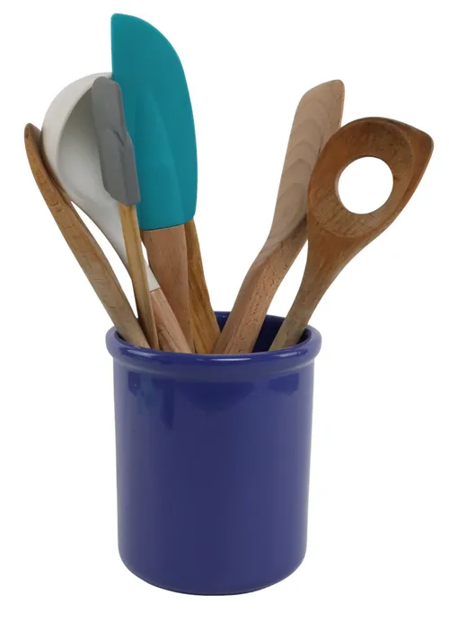 Midnight Blue Stoneware Utensil Holder With 7 Utensils