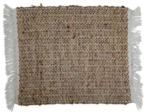 Brown & Beige Woven Placemat With White Fringe