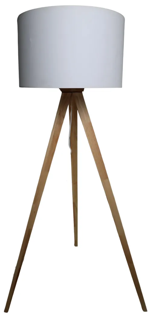 Light Wood Tripod Floor Lamp With White Shade