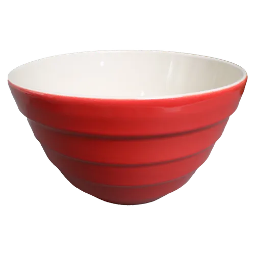 Ribbed Scarlet Red Ceramic Mixing Bowl 