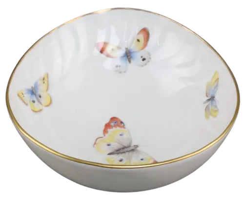 Fine Porcelain Butterfly Serving Bowl With Gold Trim 