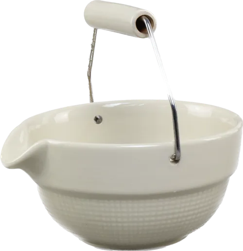 White Ceramic Mixing Bowl With Spout & Handle -Small