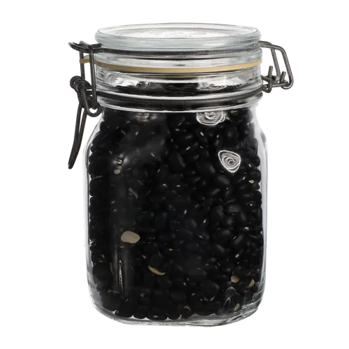 Clear Glass Canister With Black Beans