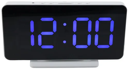 White Alarm Clock With Blue Digital Display