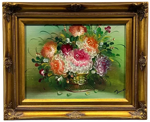 Floral Still Life Painting In Gold Frame