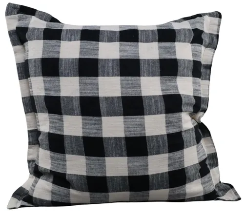 Natural Beige & Black Plaid Throw Pillow