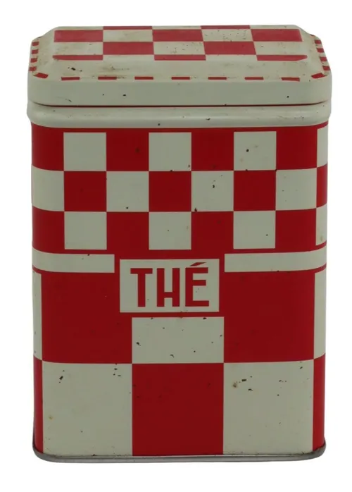 Red & White French Tea Tin Canister With Lid 