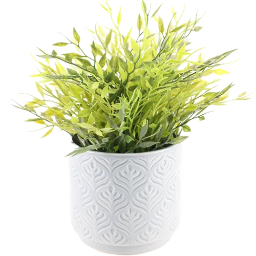 Artificial Butcher's Broom Plant In Grey Ceramic Pot