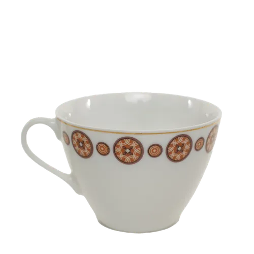White Ceramic Teacup With Brown Medallion