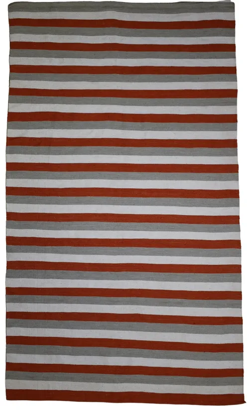 Grey & Orange & Beige Striped Area Rug 5'W x  8'6