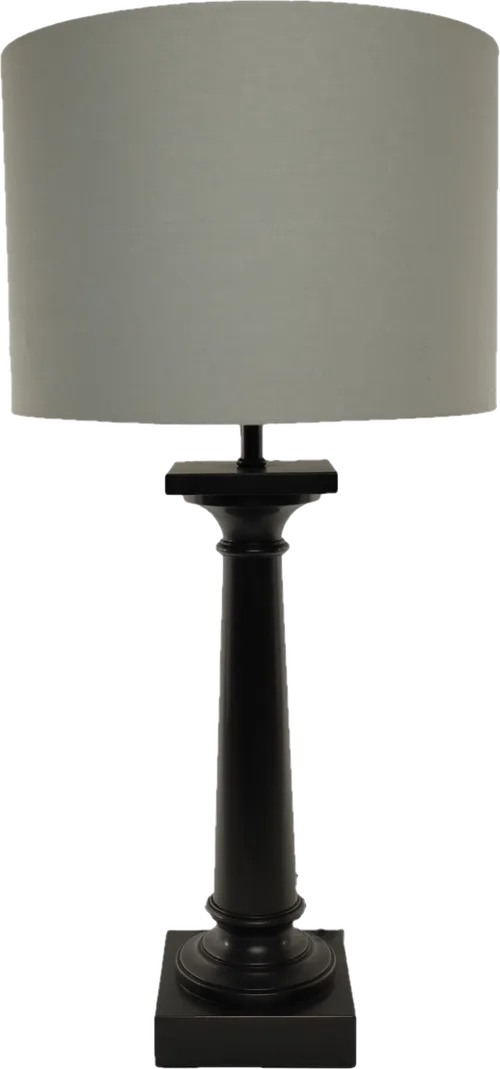 Bronze Square Base Column Table Lamp With Cream Linen Drum Shade