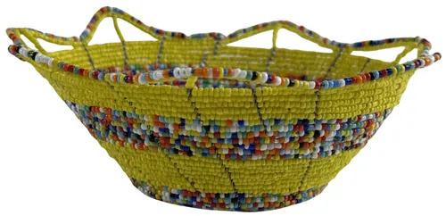 Yellow Beaded Decorative Bowl