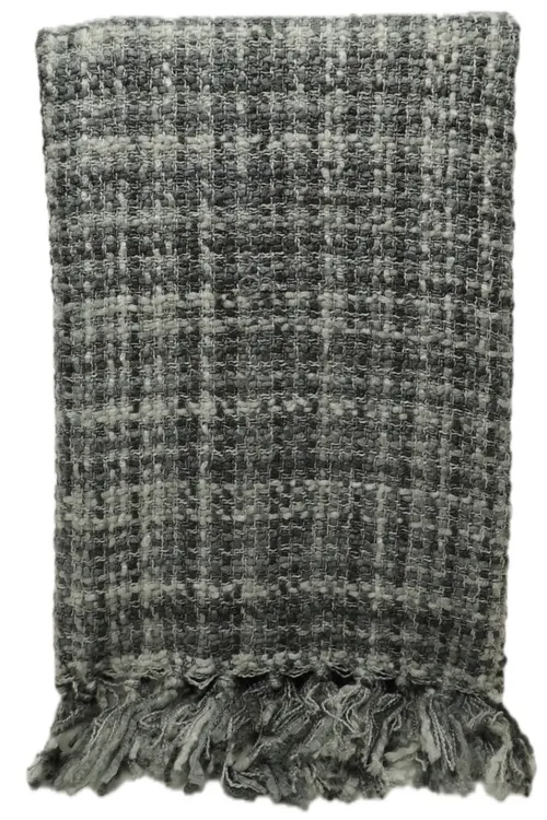Tweed White & Grey Tones Throw Blanket With Tassel Trim