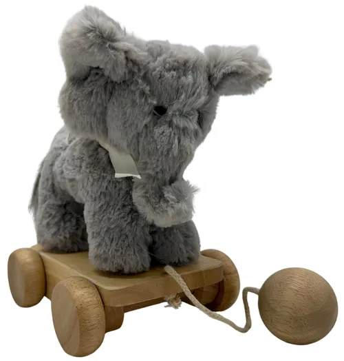 Grey Stuffed Elephant Plush Pull Along Toy