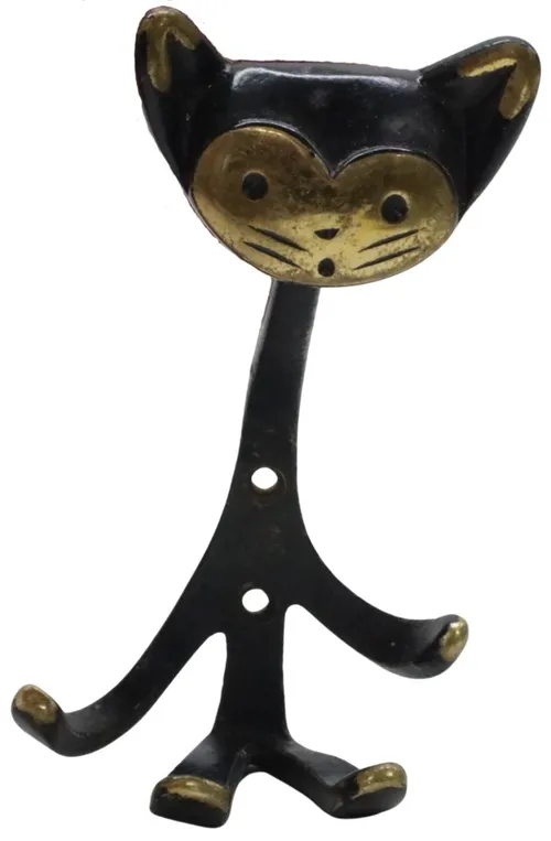 Brass Black Cat Wall Hook